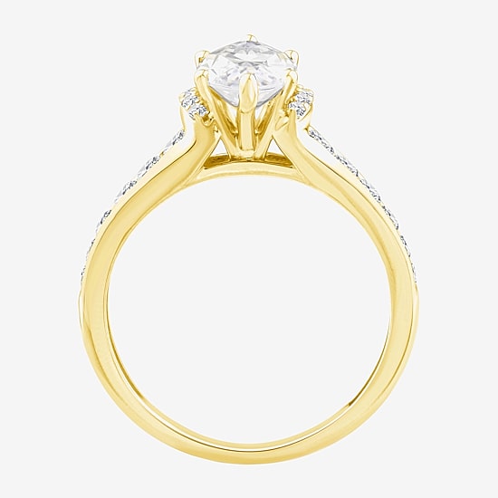 (F / Vs2) Womens 1 1/2 CT. T.W. Lab Grown White Diamond 10K Gold Marquise Side Stone Engagement Ring