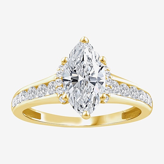 (F / Vs2) Womens 1 1/2 CT. T.W. Lab Grown White Diamond 10K Gold Marquise Side Stone Engagement Ring