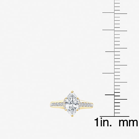 (F / Vs2) Womens 1 1/2 CT. T.W. Lab Grown White Diamond 10K Gold Marquise Side Stone Engagement Ring