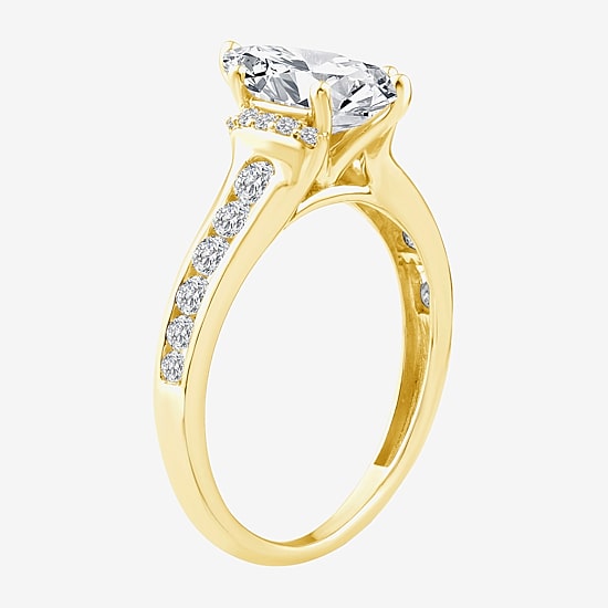 (F / Vs2) Womens 1 1/2 CT. T.W. Lab Grown White Diamond 10K Gold Marquise Side Stone Engagement Ring