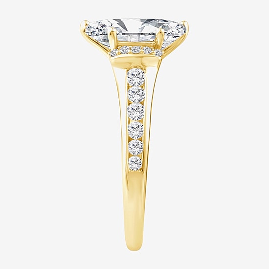 (F / Vs2) Womens 1 1/2 CT. T.W. Lab Grown White Diamond 10K Gold Marquise Side Stone Engagement Ring