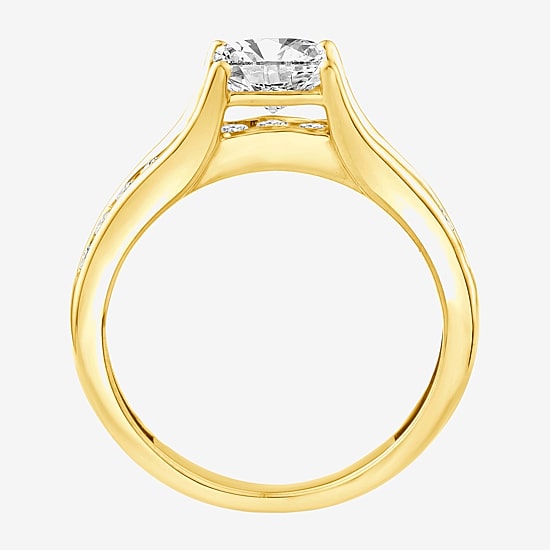 (F, Vs2) Womens 1 3/8 CT. T.W. Lab Grown White Diamond 10K Gold Side Stone Engagement Ring