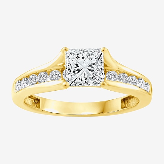 (F, Vs2) Womens 1 3/8 CT. T.W. Lab Grown White Diamond 10K Gold Side Stone Engagement Ring