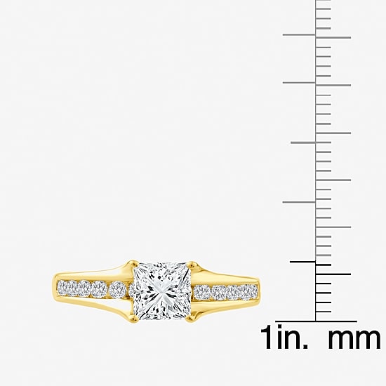 (F, Vs2) Womens 1 3/8 CT. T.W. Lab Grown White Diamond 10K Gold Side Stone Engagement Ring