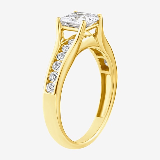 (F, Vs2) Womens 1 3/8 CT. T.W. Lab Grown White Diamond 10K Gold Side Stone Engagement Ring