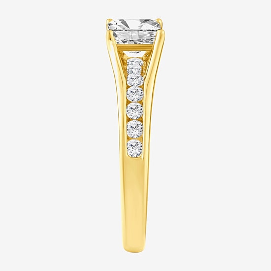 (F, Vs2) Womens 1 3/8 CT. T.W. Lab Grown White Diamond 10K Gold Side Stone Engagement Ring