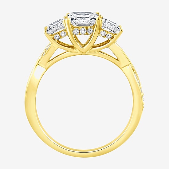 Love Lives Forever (F / Vs2) Womens 2 CT. T.W. Lab Grown White Diamond 10K Gold Side Stone 3-Stone Engagement Ring