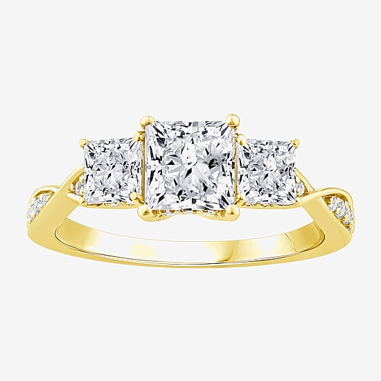 Love Lives Forever (F / Vs2) Womens 2 CT. T.W. Lab Grown White Diamond 10K Gold Side Stone 3-Stone Engagement Ring