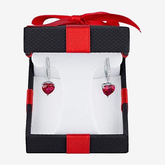 Yes, Please! Womens Lab Created Red Ruby Sterling Silver Heart Drop Earrings