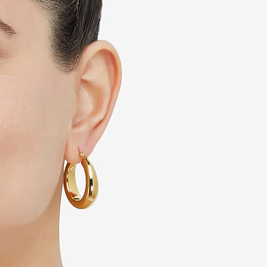 Silver Addiction Womens 14K Gold Over Silver 25.9mm Hoop Earrings