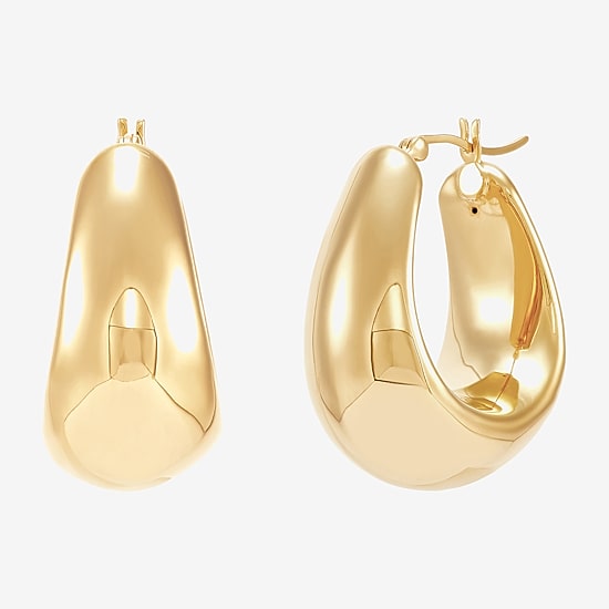 Silver Addiction Womens 14K Gold Over Silver 25.4mm Hoop Earrings