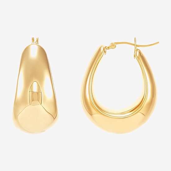 Silver Addiction Womens 14K Gold Over Silver 25.4mm Hoop Earrings
