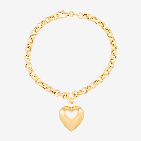 Silver Addiction Womens 14K Gold Over Silver Heart Charm Bracelet