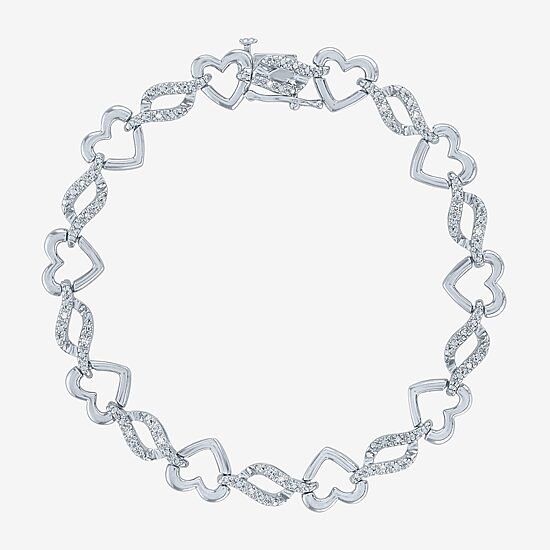 1/10 CT. TW. Diamond Sterling Silver Heart Tennis Bracelet