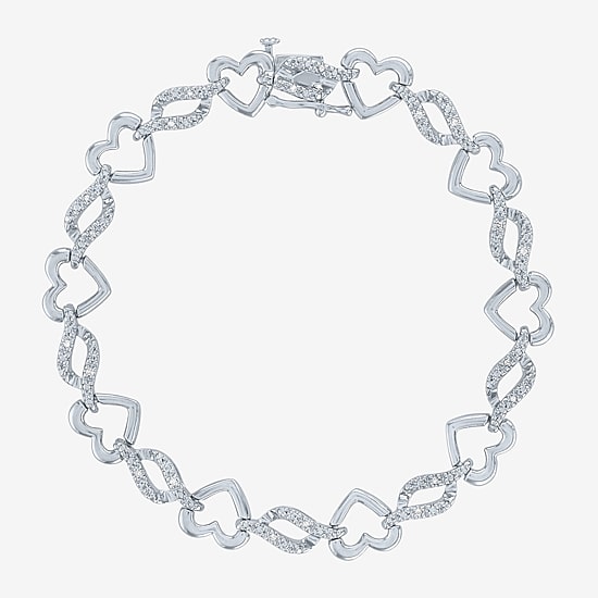 G-H / Si2-I1 Womens Sterling Silver 7.5 Inch Heart Chain Bracelet