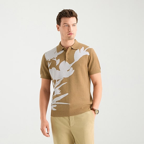 J. Ferrar Floral Print Mens Short Sleeve Button Polo Sweater