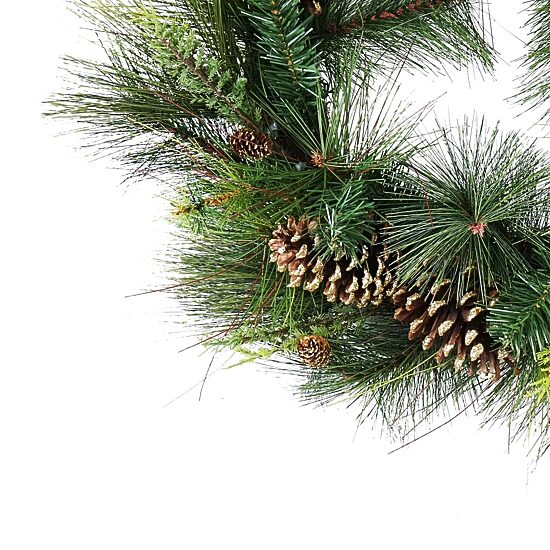 Artificial Mixed Pine with Pine Cones and Gold Glitter Christmas Wreath - 30 -Inch  Unlit
