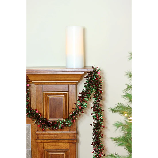 50' x 2.5'' Shiny Red and Green Tinsel Artificial Christmas Garland - Unlit