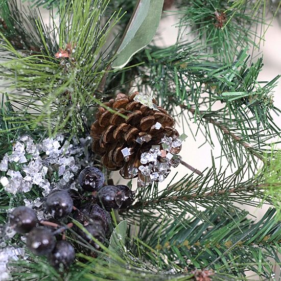 Mixed Pine with Blueberries Pine Cones and Ice Twigs Artificial Christmas Wreath - 24-Inch  Unlit