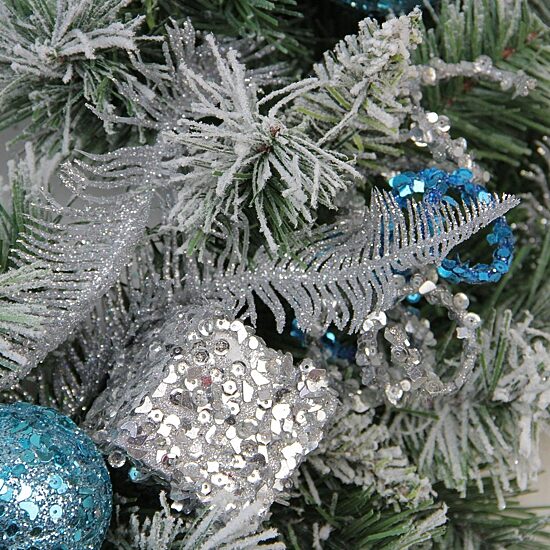 Flocked Pine with Teal and Silver Ornaments Artificial Christmas Wreath  24-Inch  Unlit