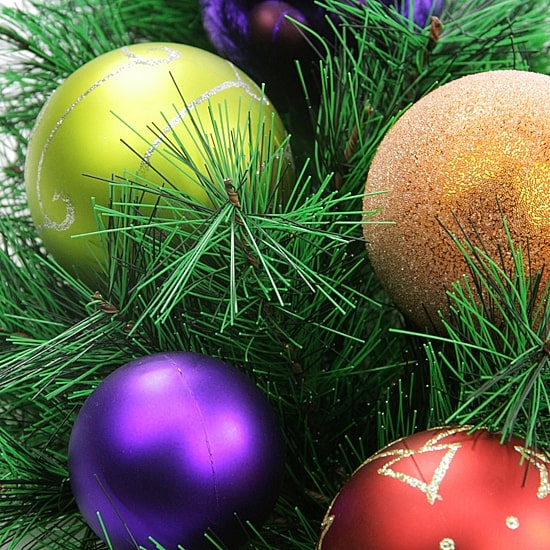 Multi-Colored Ornaments and Artificial Pine Christmas Wreath  24-Inch  Unlit