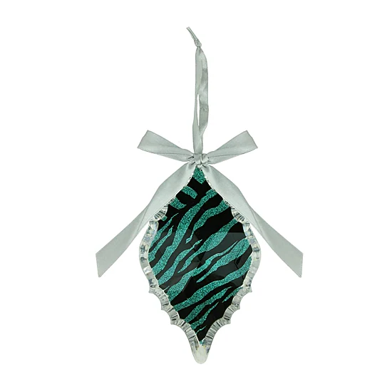 5.75'' Glittered Teal Zebra Print Diamond Prism Christmas Ornament