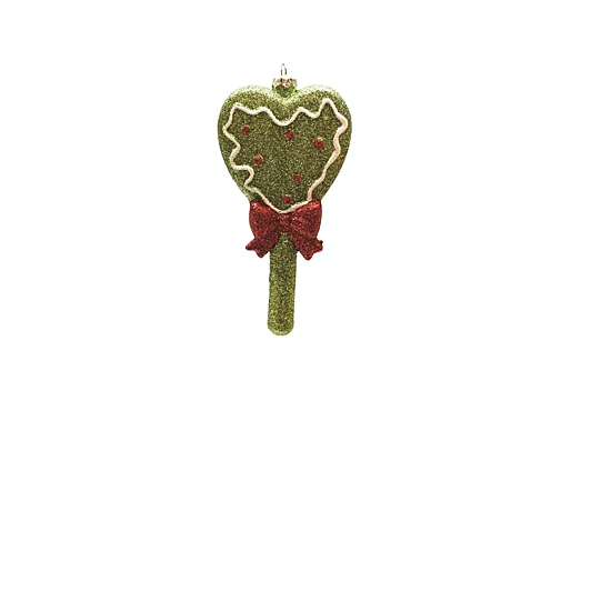 5.75'' Glittered Green and Red Shatterproof Christmas Heart Lollipop Ornament