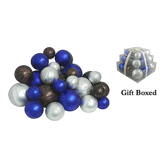 27ct Blue and Brown Shatterproof Matte Christmas Ball Ornaments 4'' (100mm)