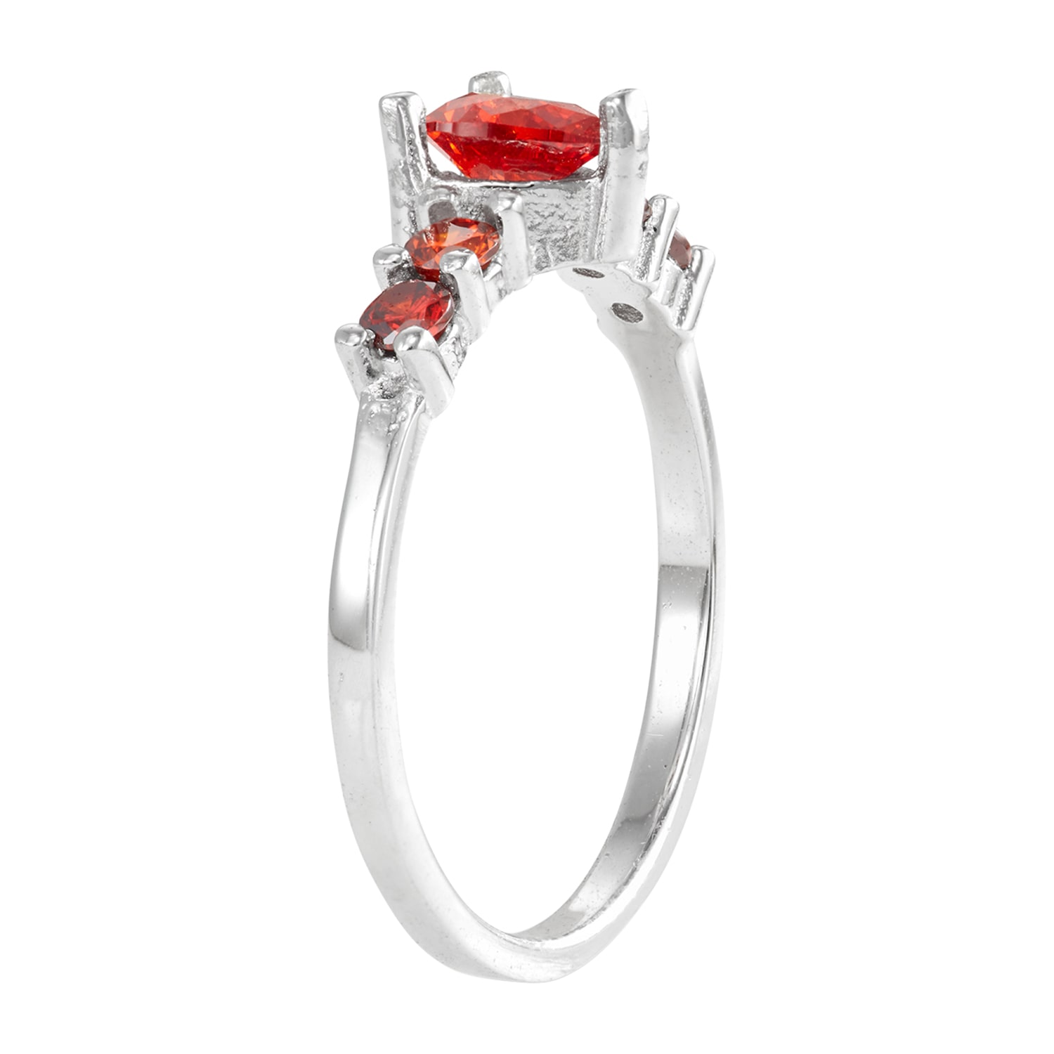 Girls Red Cubic Zirconia Sterling Silver Heart Cocktail Ring