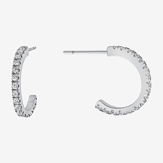 Silver Treasures Womens Cubic Zirconia Sterling Silver 13.2mm Hoop Earrings