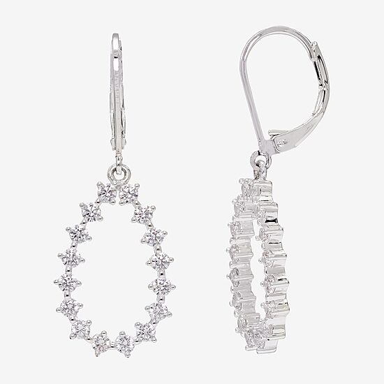 Sparkle Allure Womens Cubic Zirconia Pure Silver Over Brass Drop Earrings