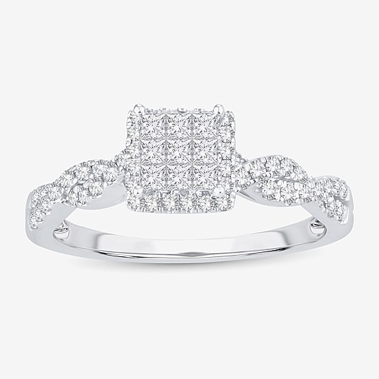 1/2 CT.T.W. Natural Diamond Side Stone Engagement Ring in 10K or 14K White Gold