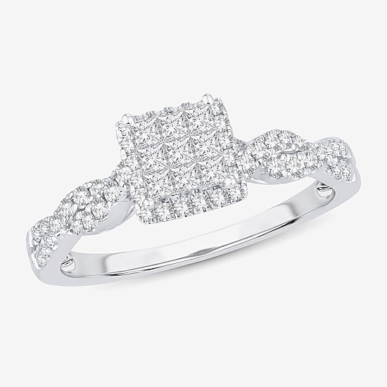 1/2 CT.T.W. Natural Diamond Side Stone Engagement Ring in 10K or 14K White Gold
