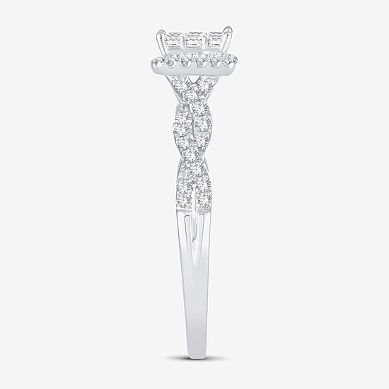 1/2 CT.T.W. Natural Diamond Side Stone Engagement Ring in 10K or 14K White Gold