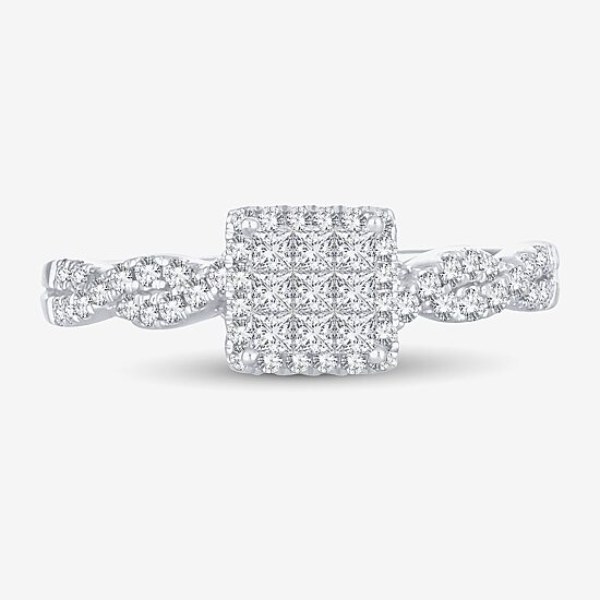 1/2 CT.T.W. Natural Diamond Side Stone Engagement Ring in 10K or 14K White Gold