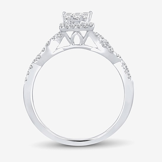 1/2 CT.T.W. Natural Diamond Side Stone Engagement Ring in 10K or 14K White Gold