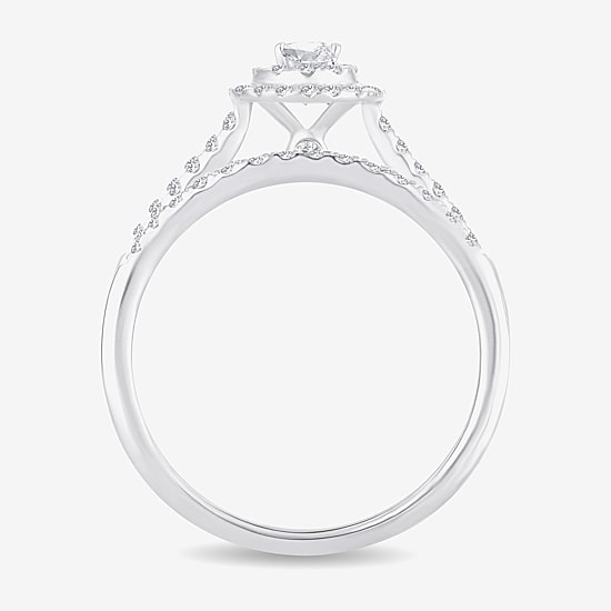 1/2 CT.T.W. Natural Diamond Pear Shape Side Stone Halo Bridal Set in 10K or 14K White Gold