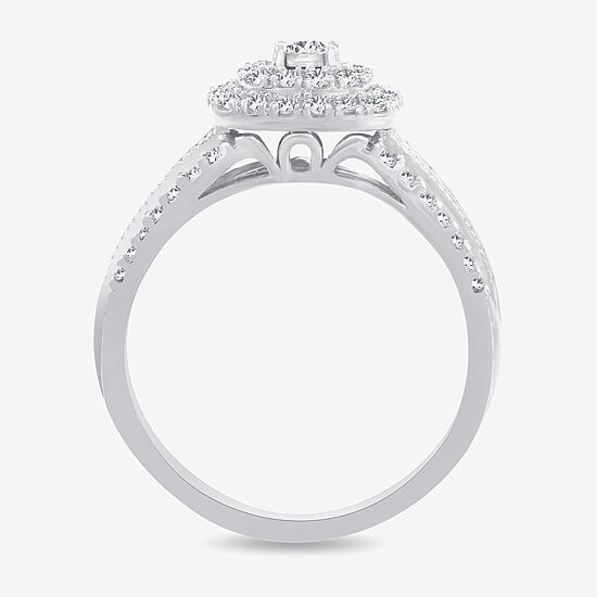 1/2 CT.T.W. Natural Diamond Cushion Shape Side Stone Halo Engagement Ring in 10K or 14K White Gold