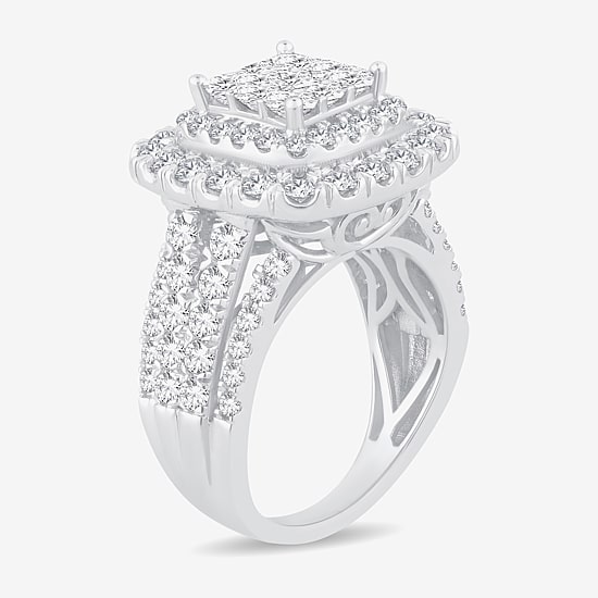 3 CT.T.W. Natural Diamond Cushion Shape Side Stone Halo Engagement Ring in 10K or 14K White Gold