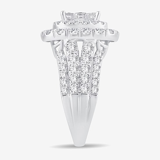 3 CT.T.W. Natural Diamond Cushion Shape Side Stone Halo Engagement Ring in 10K or 14K White Gold