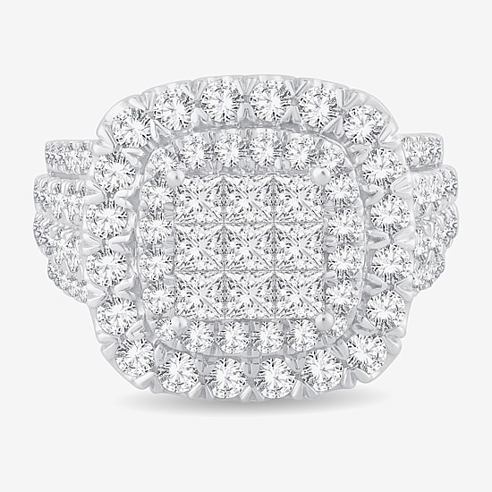 3 CT.T.W. Natural Diamond Cushion Shape Side Stone Halo Engagement Ring in 10K or 14K White Gold