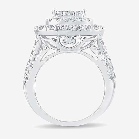 3 CT.T.W. Natural Diamond Cushion Shape Side Stone Halo Engagement Ring in 10K or 14K White Gold