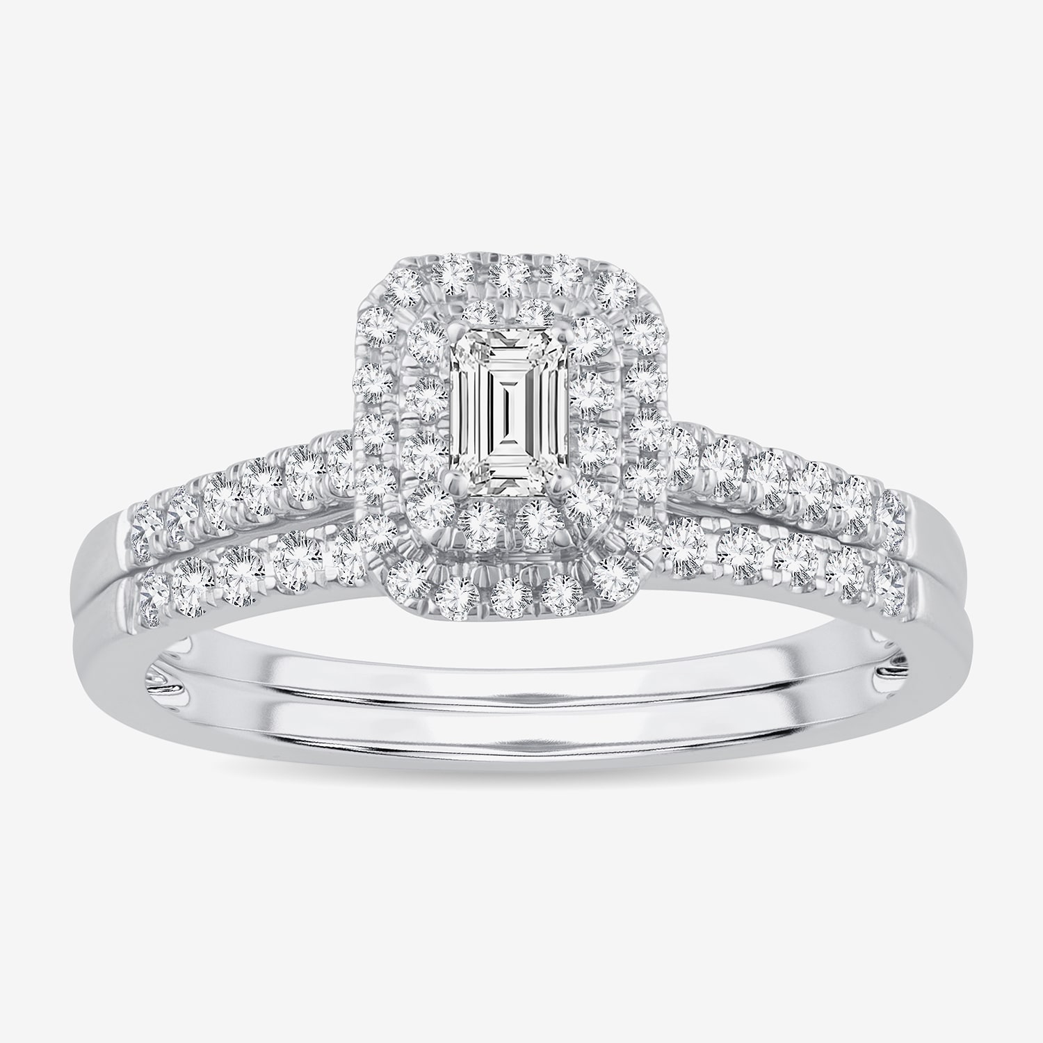 1/2 CT.T.W. Natural Diamond Side Stone Halo Bridal Set in 10K or 14K Gold