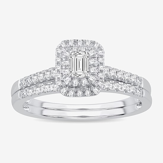 1/2 CT.T.W. Natural Diamond Side Stone Halo Bridal Set in 10K or 14K Gold