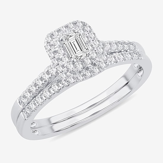 1/2 CT.T.W. Natural Diamond Side Stone Halo Bridal Set in 10K or 14K Gold