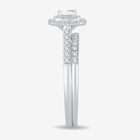 1/2 CT.T.W. Natural Diamond Side Stone Halo Bridal Set in 10K or 14K Gold