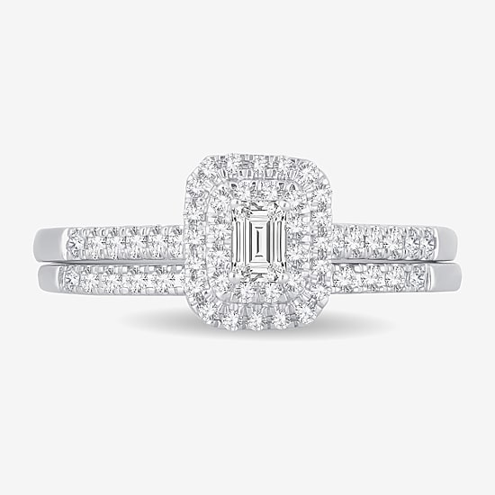 1/2 CT.T.W. Natural Diamond Side Stone Halo Bridal Set in 10K or 14K Gold