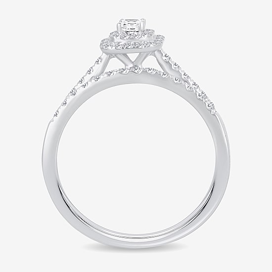 1/2 CT.T.W. Natural Diamond Side Stone Halo Bridal Set in 10K or 14K Gold