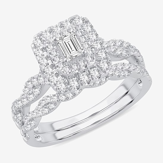Signature By Modern Bride 1 CT.T.W. Natural Diamond Side Stone Halo Bridal Set in 10K or 14K Gold
