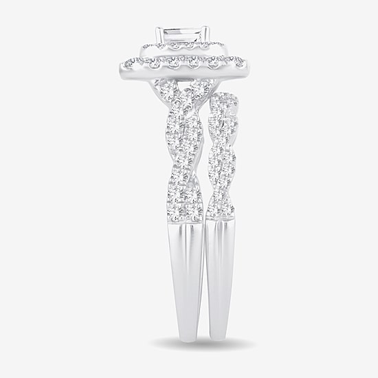 Signature By Modern Bride 1 CT.T.W. Natural Diamond Side Stone Halo Bridal Set in 10K or 14K Gold